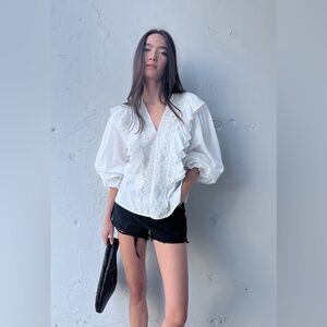 OAK + FORT Ruffled V-Neck Blouse